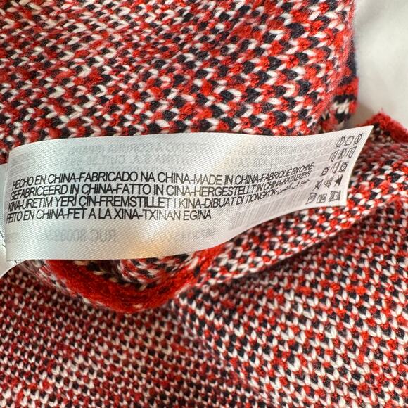 ZARA Women's Large Oversized Wool Blend Mock Neck Sweater Red Black Pockets - Picture 10 of 13